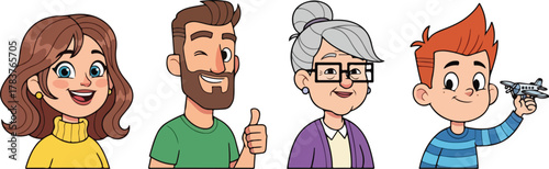 Cartoon illustration of diverse people smiling and holding medical tools on a white background.