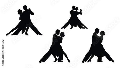 Elegant tango dancers silhouettes collection isolated on white background, Vector