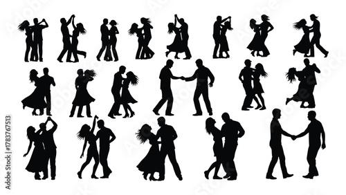 Dancing couples silhouettes isolated on white background, Vector