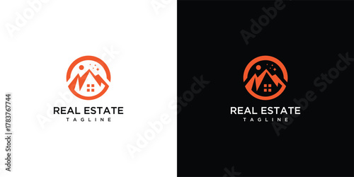 Mountain house logo vector icon illustration. Mountain house logo design template elements.