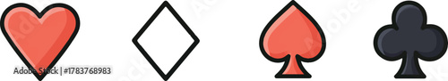 set of poker symbols heart, diamond, club, and spade icons isolated on a white background