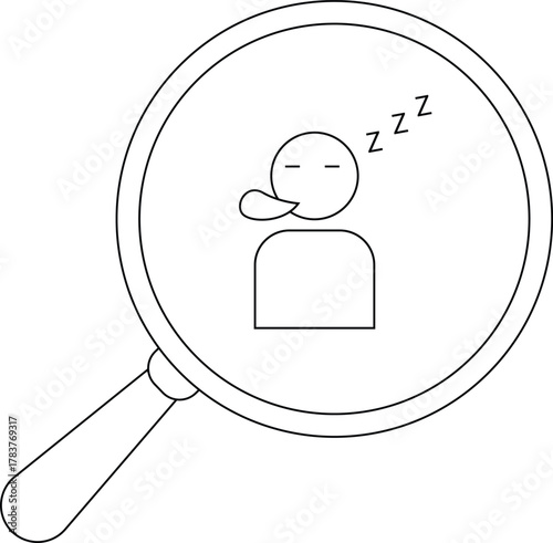 A person snoring is seen through a magnifying glass