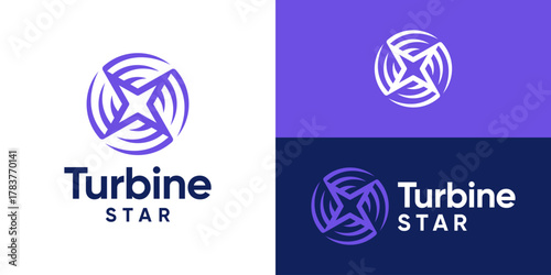 Creative simple turbine star logo template. Turbine fan propeller with star logo design vector illustration.