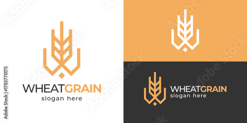 Creative simple wheat grain logo template. Abstract letter W with wheat grain rice farm logo design vector illustration.