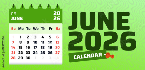 June 2025 calendar. Monthly schedule page. 2025 week begins on sunday. Creative calendar layout. Vector flat design. Date chart of june 2025 calendar. Weekend saturday and sunday
