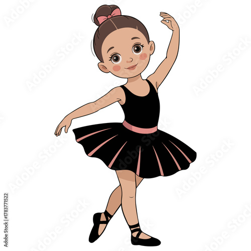 A young ballerina gracefully dancing in a black tutu, exuding elegance and poise