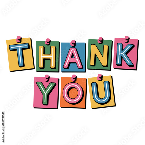 A colorful Thank You message displayed with vibrant letter blocks 