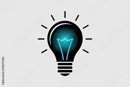 Stylized black lightbulb with glowing blue filament representing creative thinking, innovation, bright ideas, modern concept, energy, inspiration, technology, futuristic design, business innovation