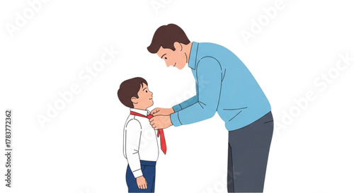 Father tying a tie on son while preparing for an event  