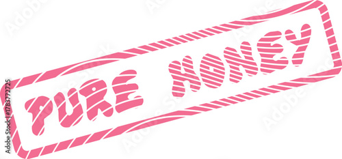 Pure Honey Pink Grunge Style Decorative Emblem for Natural and Sweet Products