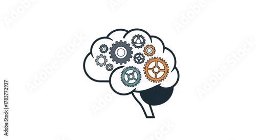 Brain with gears symbolizing creativity and intelligence in design  