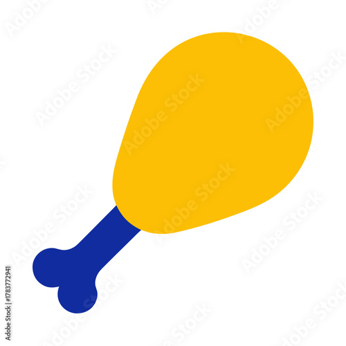 Stylized cartoon chicken drumstick icon with yellow and blue