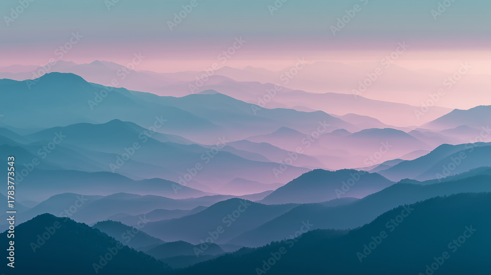 Naklejka premium Abstract landscape of overlapping mountain layers in the distance for wallpaper