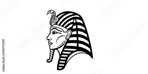 Pharaoh Nemes Headdress Uraeus Minimalist Line Art Vector