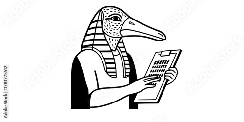 God Thoth Ibis Head Writing Tablet Minimalist Line Art