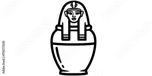 Canopic Jar Stylized Human Head Lid Flat Vector Icon