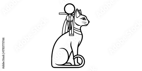 Sacred Cat Bastet Seated Profile Minimalist Line Art Vector