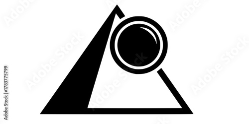 Pyramid and Sun Disk Combined Silhouette Flat Vector Icon