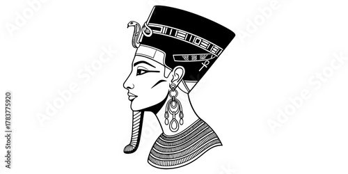 Queen Cleopatra VII Profile Elegant Line Art Vector