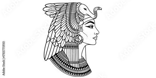 Queen Cleopatra VII Profile Elegant Line Art Vector
