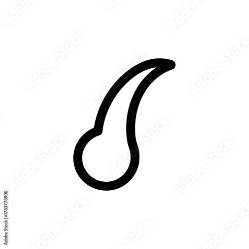 Minimalist black outline icon of a single hair follicle with a bulb and curved shaft.