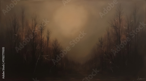 Minimalist abstract artwork with flowing curves, tonal variations, and faint highlights creating depth and warmth on a drab dark brown background