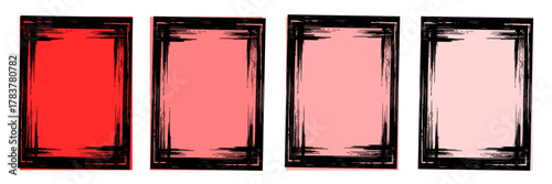 Set of Four Grunge Distressed Vector Frames with Scratchy Black Border and Red Gradient Background