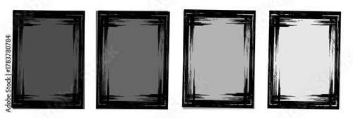 Set of Four Grunge Distressed Vector Frames with Scratchy Black Border and Grayscale Gradient Background