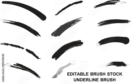 Set of various abstract black brush strokes and underline elements, perfect for graphic design and artistic applications