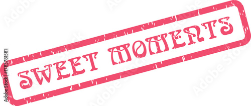 Red distressed rubber stamp with sweet moments text celebrating joyful experiences