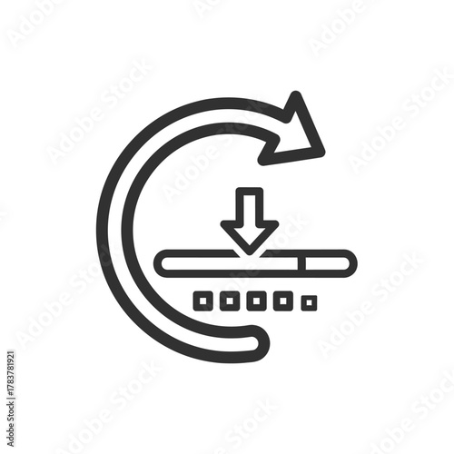 Minimalist line icon for a software update process with refresh and download arrows.