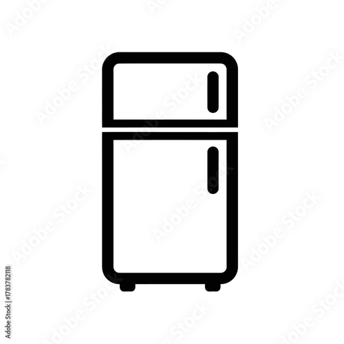 Modern minimalist line art icon of a two-door refrigerator with a top freezer.