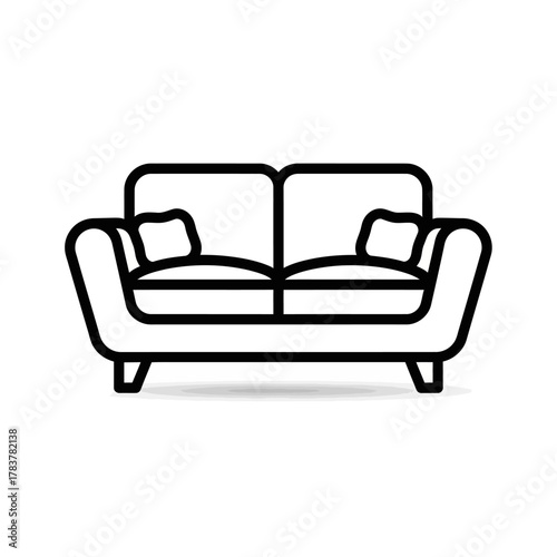 Modern Two-Seater Sofa with Plush Cushions and Sleek Legs.