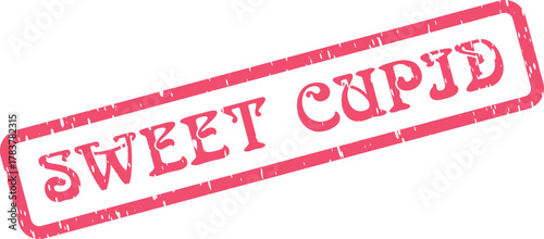 Sweet Cupid text inside a distressed red rubber stamp impression ideal for Valentines Day themes
