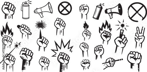Raised Clenched Fists Megaphone Protest Symbol Illustration