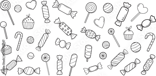Assorted Candies Line Art Collection for Celebrations and Confectionery Creations