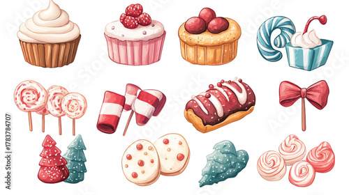 Festive Action of Decorating Delicious Christmas Pastries and Candies in a Whimsical Kitchen Environment