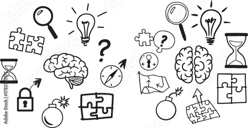 Doodle Brainstorming Elements Hand Drawn for Idea Generation and Problem Solving