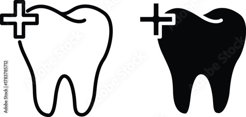 Dental Health Plus Icon. Medical Oral Care and Emergency First Aid or Vector Silhouette and Pictogram..eps