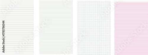 set of white paper background. Blank pages of school notebook. Background paper texture