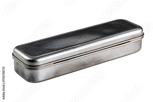 Vintage metal pencil case isolated on transparent background