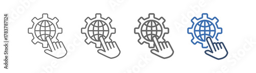 
Outline icon sheet transformation with gear, globe and index finger design