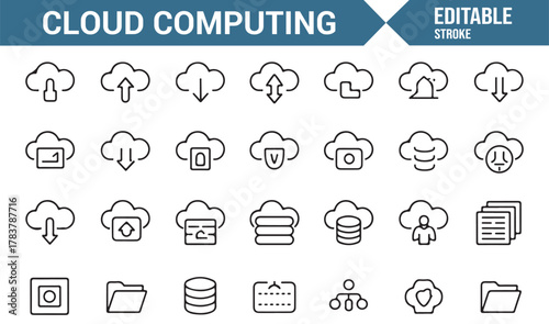 Editable Stroke Cloud Technology Icons – Vector Outline Collection for Server and Network Design
