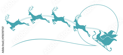 vector illustration of a blue silhouette christmas santa claus sled with moon
