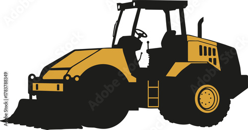 Construction vehicle, road roller, heavy machinery, industrial equipment, asphalt compactor, civil engineering, site work, infrastructure, transportation, urban development, machinery, construction
