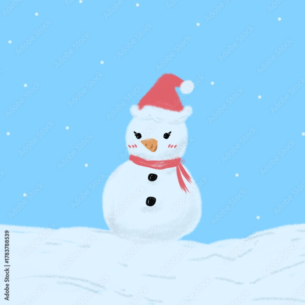 Fototapeta premium snowman with a red scarf