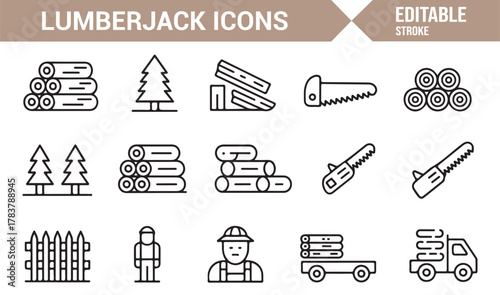 Logging and Wood Industry Icons – Thin Line Vector Set for Nature, Timber, and Manufacturing Design