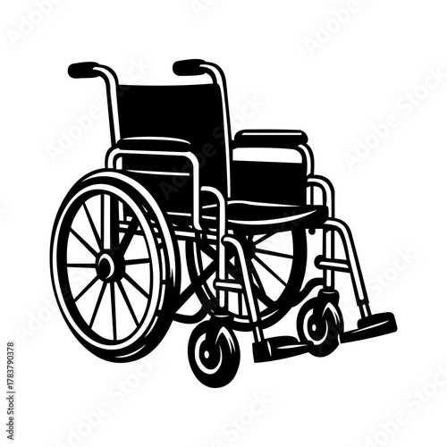Wheelchair Icon Black and White Mobility Aid Illustration for Accessibility, Disability Support, Inclusive Design, Healthcare, Social Awareness Projects