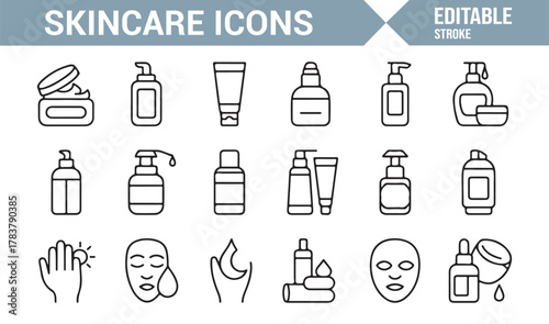 Cosmetic Product Line Icons – Editable Stroke Vector Collection for Beauty and Wellness Design