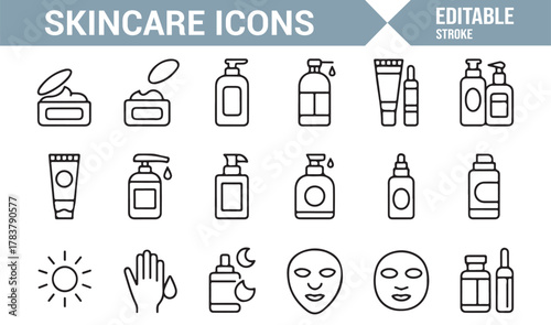 Editable Stroke Skincare and Hygiene Icons – Vector Outline Symbols for Cosmetic and Spa Design